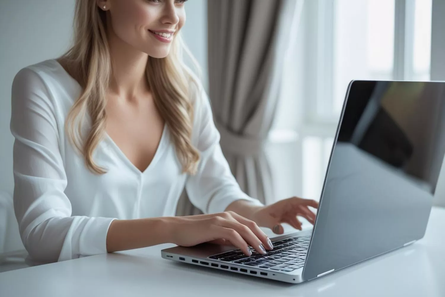 Unternehmerin am Laptop möchte die Preispsychologie für Ihre Angebote nutzen