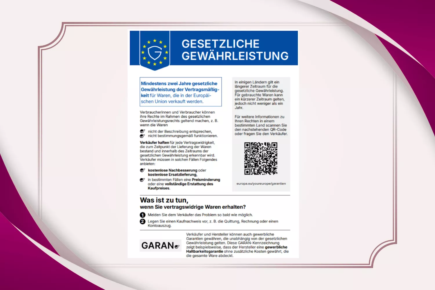 Musteransicht des Gewährleistungslabels