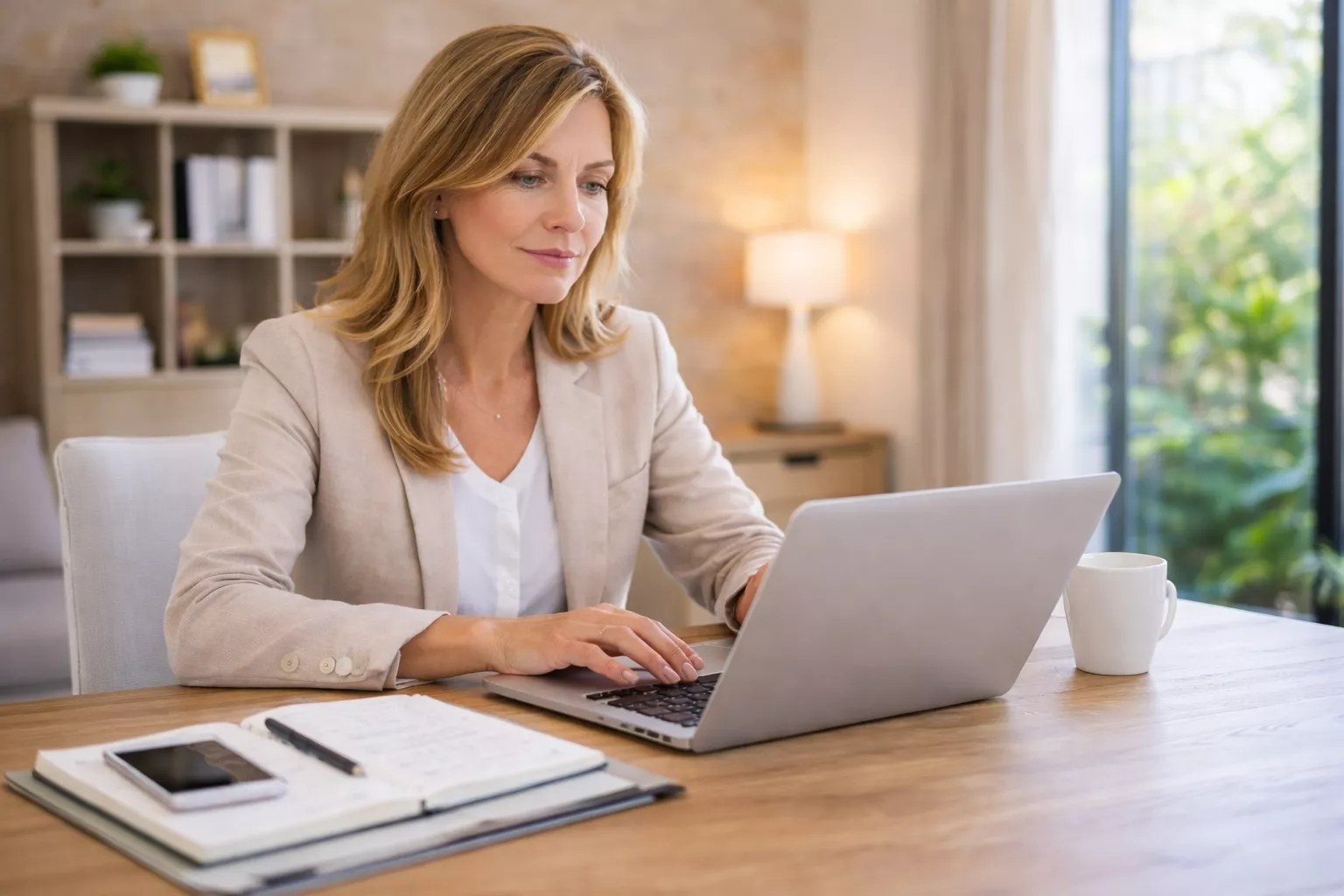 Unternehmerin am Laptop erstellt ihre Landingpage