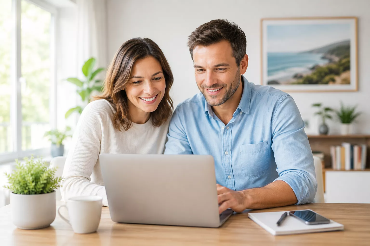 Digitaler Erfolg – Paar arbeitet gemeinsam am Laptop