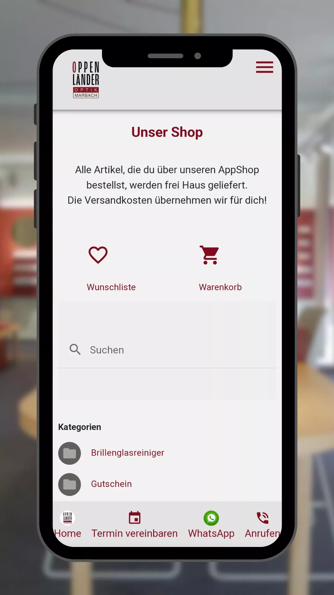 Oppenländer Optik AppShop Ansicht  Unser Shop