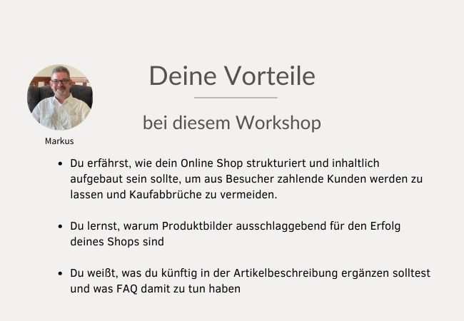 Zusammenfassung Vorteile des Workshops und ein Bild von Markus als Dozent